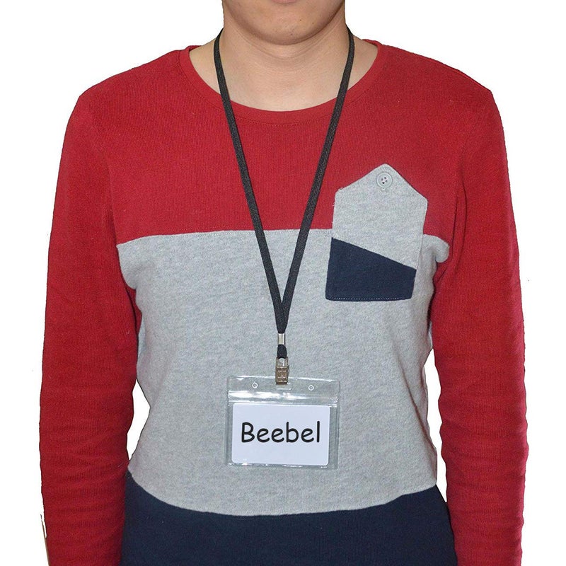 Beebel Lanyard 100 Pack Black Badge Lanyards Flat Lanyards Round 32" with Badge Clip - Image 5